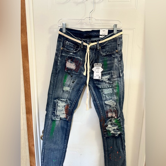 Rue21 Men's Skinny Jeans - Blue with Green and Red Details - Picture 1 of 7